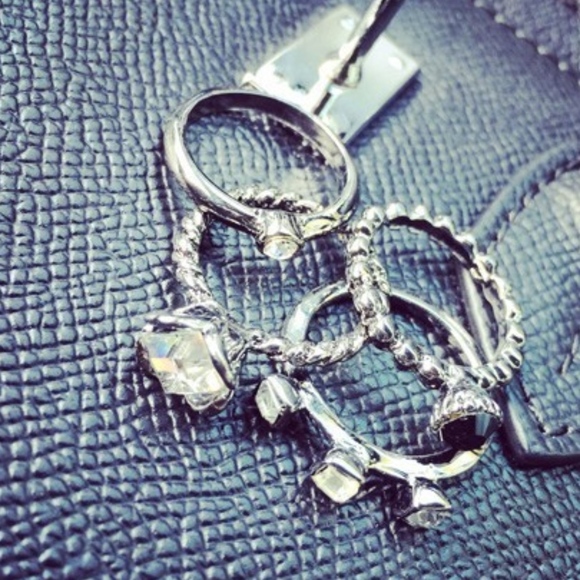 Gunmetal Crystal Midi Stacked Antique Silver Rings - Picture 6 of 8